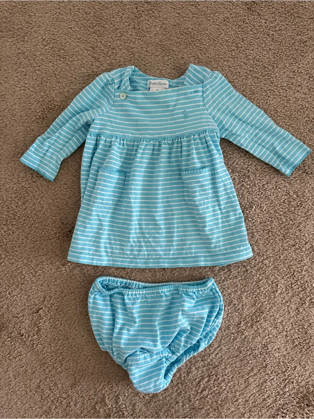 Ralph Lauren Light Blue and White Striped  Top 9months